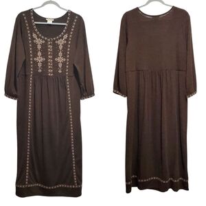 Sweet Magnolia Brown Embroidered Beaded Maxi Dress Size L Vintage